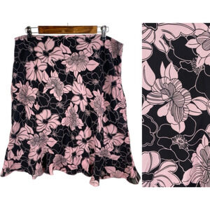 Worthington Skirt Size 16 Black Pink Floral Flirty Hem Y2K Fairy Angel Core Midi